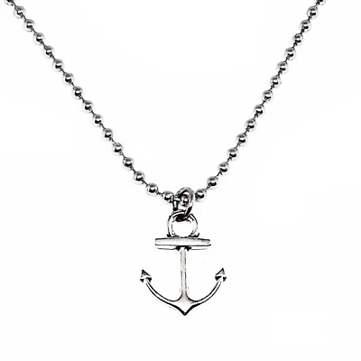 Collana con ciondolo ANCORA Argento catena militare a pallini ACCIAIO Uomo Donna - Immagine 1 di 4