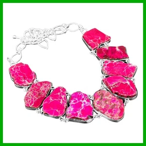 Collana boho elegante catena diaspro sedimenti marini rosa naturale argento sterling 925 - Foto 1 di 7