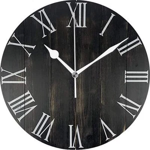 Rustic Wooden Farmhouse Wall Clock Black 14 in Silent Non Ticking Battery Ope... - Picture 1 of 7