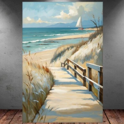 LEINWAND BILD ER XXL ABSTRAKT MEER STEG STRAND DÜNEN SEGELBOOT WAND POSTER P1294 - Bild 1 von 4