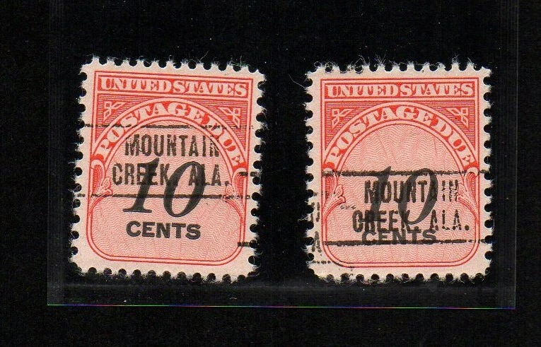 US #J97, two stamps with peripatetic precancel Mountain Creek, Alabama. - Image 1 of 1