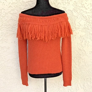 Tularosa Revolve Sweater Alpaca Wool Sz M Off Shoulder Fringe Chunky Autumn - Picture 1 of 12