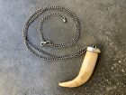 Vintage Carved Horn Marble Stone Statement Layering Necklace
