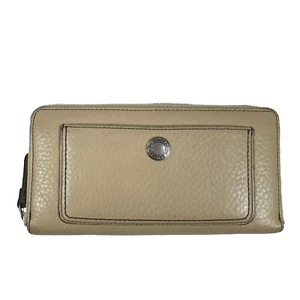 Coach Light Beige Pebble Leather Long Envelope Zip Around Wallet - Picture 1 of 9
