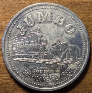 1985 St. Thomas Ontario Kanada Jumbo Elephant Railroad Lokomotive Szene Token - Bild 1 von 4