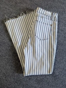 Judy Blue Super Flare High Rise Jeans Damen Gr. 27 weiß blau gestreift roher Saum - Bild 1 von 14