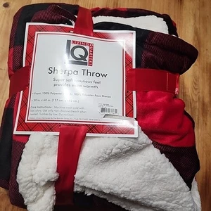 Living Quarters Sherpa Throw Red Black Buffalo Plaid - Picture 1 of 4