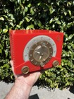 Vintage 1953 MCM mid-century modern Emerson 724 Tube Clock Radio Cherry Red !!