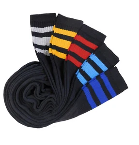 5 or 1 Striped Tube Socks 22 INCH BLACK COTTON OLD SCHOOL LONG SOCKS SIZE 10-15 - Picture 1 of 13