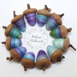 12 Primitive Folk Art Needle Felted Wool Acorns Melissa Philbrook "Dragonfly" US - Picture 1 of 8