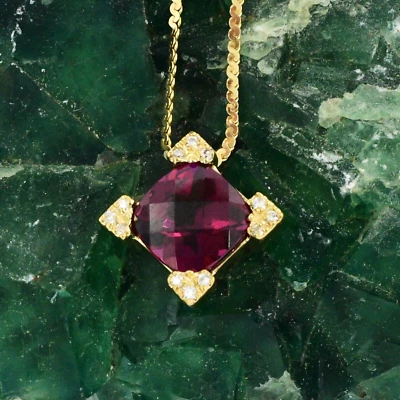 14k Yellow Gold Diamond & Tourmaline Gemstone Serpentine Chain Necklace 15 3/4" - Image 1 of 4