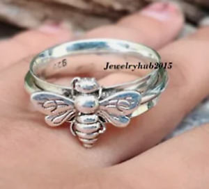 Bee Spinner Ring Solid 925 Sterling Silver Meditation Jewelry All Size