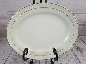 Homer Laughlin piatto da portata ovale bianco con righe oro guscio d'uovo D47N8 vintage - Foto 1 di 12