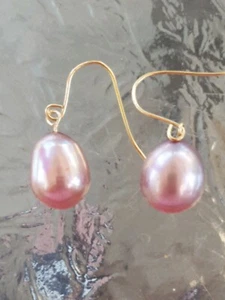 Orecchini pendenti perle rosa oro giallo massiccio 14kt - Foto 1 di 12