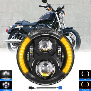 7" inch LED Headlight Hi/Lo DRL Beam Ring Headlamp Turn Signal For Motorcycle - Picture 1 of 9