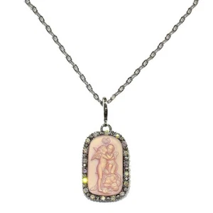 Kirks Folly Glass First Kiss Cherub Angel Pendant / Charm Necklace silvertone - Picture 1 of 3