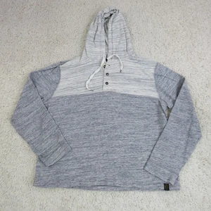 Lucky Brand Hoodie Pullover Mens Large Gray Two Tone Henley Hooded Sweatshirt - Picture 1 of 18