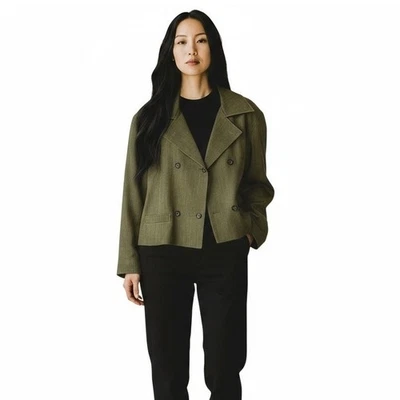 De Colección Años 80 Giorgio Sant'Angelo Verde Oliva Doble Pecho Recortado Trench Jacket Foto 1 de 4