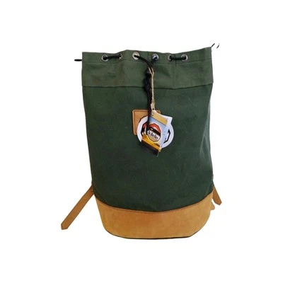 Kilele Hand Crafted Canvas Leather Drawstring Hiking Backpack Bucket Bag New - Image 1 of 4