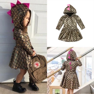 Gold Kids Baby Girls Clothes XMAS Mermaid Party Dinosaur Dress Outfits Costume - Picture 1 of 12