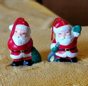 2x Santa Clause Ornaments Miniature Ceramic Vintage - Picture 1 of 6