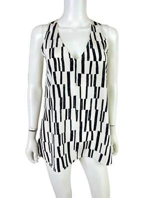 Blusa regata feminina VINCE 100% seda preta branca sem mangas gola V tamanho XS - Imagem 1 de 4