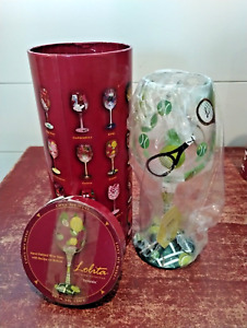 Lolita Designs Hand-Painted 9" Wine Glass~~~"Tennis Design" 15 0z~~~NEW!