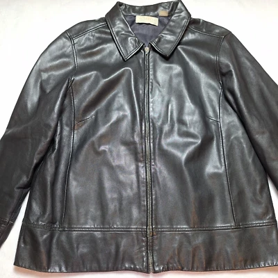 Chaqueta de cuero vintage ELISABETH LIZ CLAIBORNE cremallera completa talla L? Mantequilla negra suave Foto 1 de 4