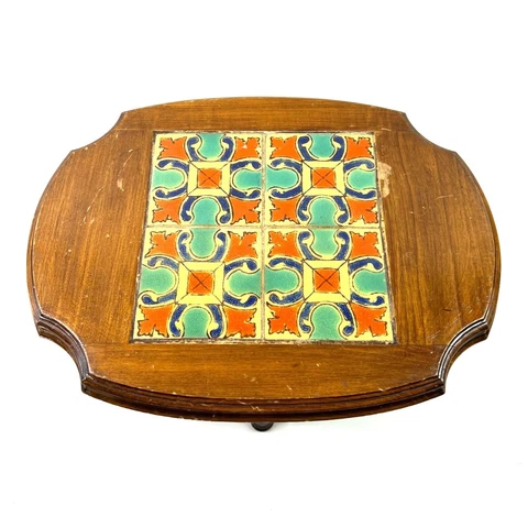 Vintage Inlaid California Tile Short End Table Turned Legs Arts Crafts Mission Cover