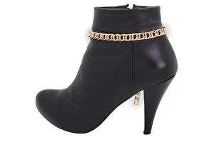 Women Gold Metal Boot Chain Links Bracelet Western Shoe Basic Strap Classy Look - Picture 1 of 12