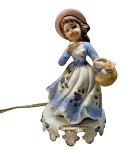 Night Light vintage Girl in Blue w Basket Flowers 5.5 in tall - Picture 1 of 7