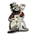 Vintage Enamel Faux Pearl &  Crystal Rhinestone Holiday Snowman Brooch Pin