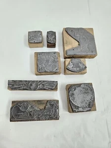 Lot 8 VTG Printing Letterpress Wood Metal Type Printers Press Block  - Picture 1 of 7