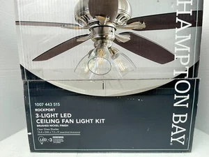 Hampton Bay 3-Light LED Ceiling Fan Light Kit Brushed Nickel Finish Rockport LED - Picture 1 of 10