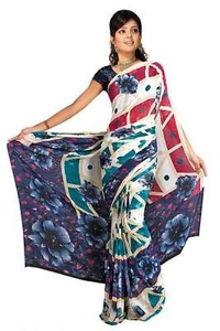 Dharini Georgette Printed Casual Saree Sari Bellydance fabric - Picture 1 of 2