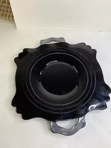 Black Amethyst Plate L.E. Smith Mt. Pleasant Glass Flat Handled Tray Mayonnaise - Picture 1 of 10