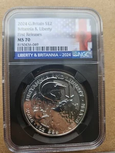 2024 £2 Britannia & Liberty Silver - First Releases NGC MS70 - Rare Black Core - Picture 1 of 2