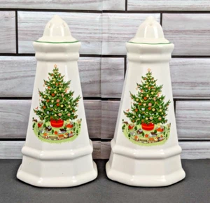 Pfaltzgraff Christmas Heritage Salt & Pepper Set 3/4 Hole Xmas Tree Toy Train - Picture 1 of 8