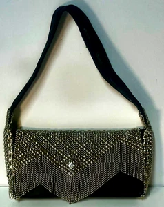 Liquid Metal By Sergio Gutierrez Purse Bag Black Leather Silver Fringe 90'S - Picture 1 of 10