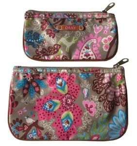 OILILY Beauty Cosmetic Bags Flat Zipper Pouches Flora & Fauna Print SET of 2 - Picture 1 of 10