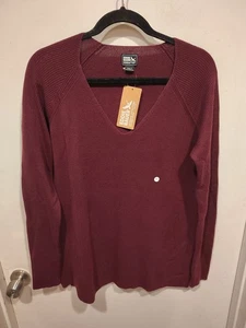 Eddie Bauer NWT Women's Purple Cascadia V-Neck Sweater Sz L Outdoor Gorpcore - Picture 1 of 8