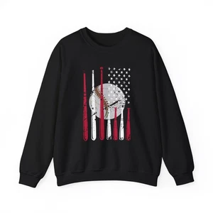 Baseball Sweatshirt, American Flag Baseball Ball Baseball Sticks Sweatshirt - Picture 1 of 10