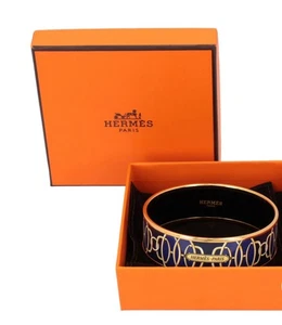 HERMÈS Lift Profile Bracelet Gold Blue Bangle Bracelet - New In Box - Picture 1 of 11