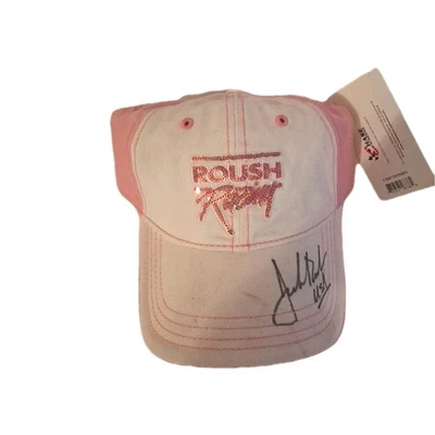 Gorra Jack Roush Autografiada Gorra Ajustable Correa Persecución Auténtica Rosa Nueva con Foto 1 de 4