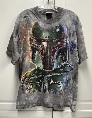 Винтажная футболка Star Wars Boba Fett Liquid Blue Tie Dye серая 1997 - большая - Изображение 1 из 4