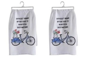 Set of 2 Flour Sack Kitchen Towel - Bike with Flowers, "Beautiful Destinations" - Picture 1 of 2