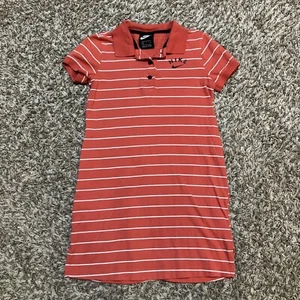 Nike Shirt Dress Girls Small Coral White Youth Striped Collar Spell Out Logo Kid - Picture 1 of 13