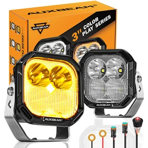 2x AUXBEAM 3" 11600LM 100W LED Pods Lights Combo Beam DRL&Amber Turn Signal Lamp - Picture 1 of 12