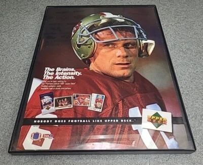 Tarjetas de fútbol americano Joe Montana Upper Deck 1991 anuncio impreso enmarcado 8,5x11  Foto 1 de 2