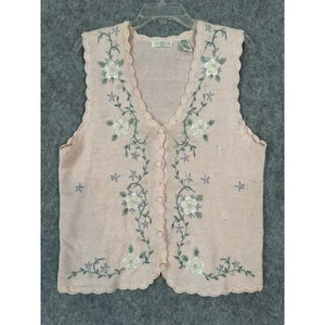 Chaleco Suéter Tejido Vintage Yarnworks Mujer Mediano Floral Crochet - Imagen 1 de 16